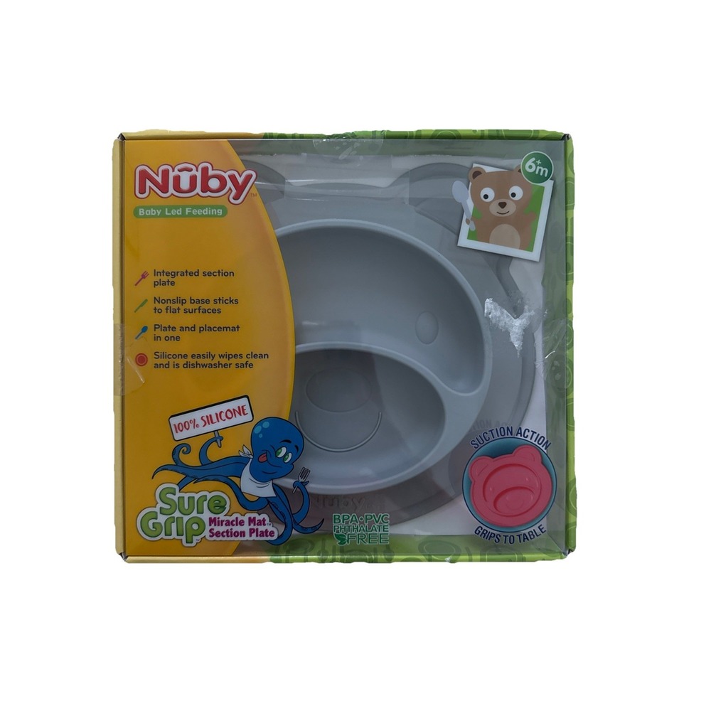 Nuby Sure Grip Miracle Mat Section Plate Cute Bear Baby Toddler Silicone NEW